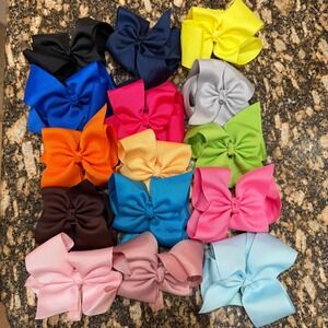 Girls Big 4" Grosgrain Ribbon Hair Bows Clips Lot of 15 Assorted Colors